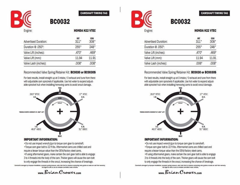 BRIAN CROWER HONDA PRELUDE H22 BC STAGE 2 ENGINE PACKAGE CAMS SPRINGS RETAINERS