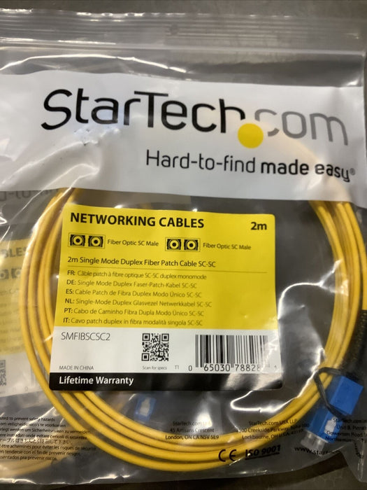 2x-StarTech-2m Fiber Optic Cable - Single-Mode Duplex-SC/SC