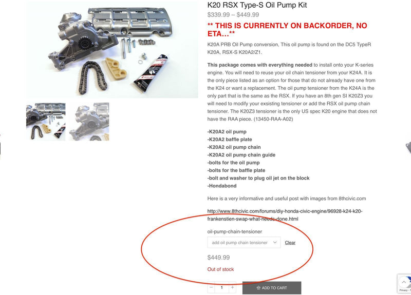 TRC Honda Acura K20A2 OEM PRB Oil Pump Kit Fits K24 / K20Z3 K24A1 K24A2